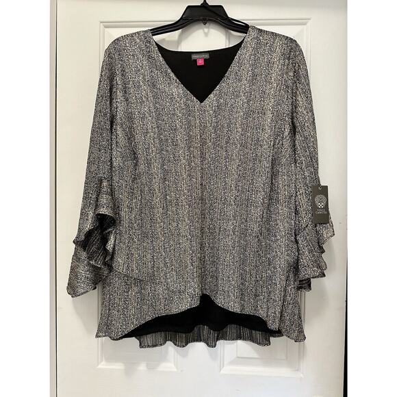 VINCE CAMUTO Plus-Size MetallicStripe FlutterSleeve Blouse 3X Sparkle and shine - Picture 5 of 5
